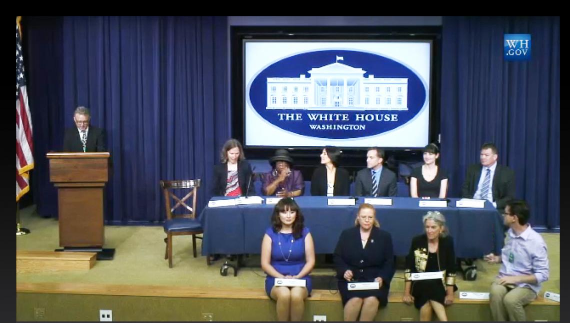Dolores Hill received the award during a ceremony at the White House for her work around the Target Asteroids! program. The program's goal is to help change the relationship between professional and amateur scientists. Its efforts are also to more fully Dolores Hill received the award during a ceremony at the White House for her work around the Target Asteroids! program. The program's goal is to help change the relationship between professional and amateur scientists. Its efforts are also to more fully